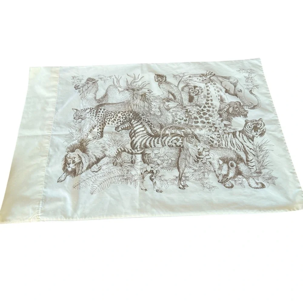 Vintage 1970s Safari Jungle Animals Sheet Set Carlin Comfort Yellow USA Twin XL